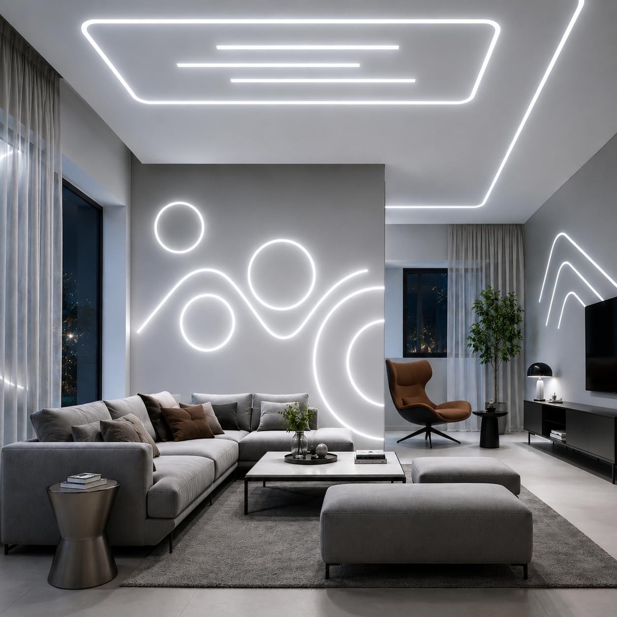 JANDEI – Profilé Flexible en Aluminium de 3 Mètres pour l'Intégration de Rubans LED dans le Plâtre ou les Cloisons Sèches, Installation Encastrée. Diffuseur en Silicone inclus