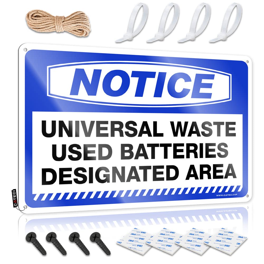 IBWNBBUSN Small Metal Tin Notice Universal Waste Used Batteries Designated Area Tin Sign(30X40CM)