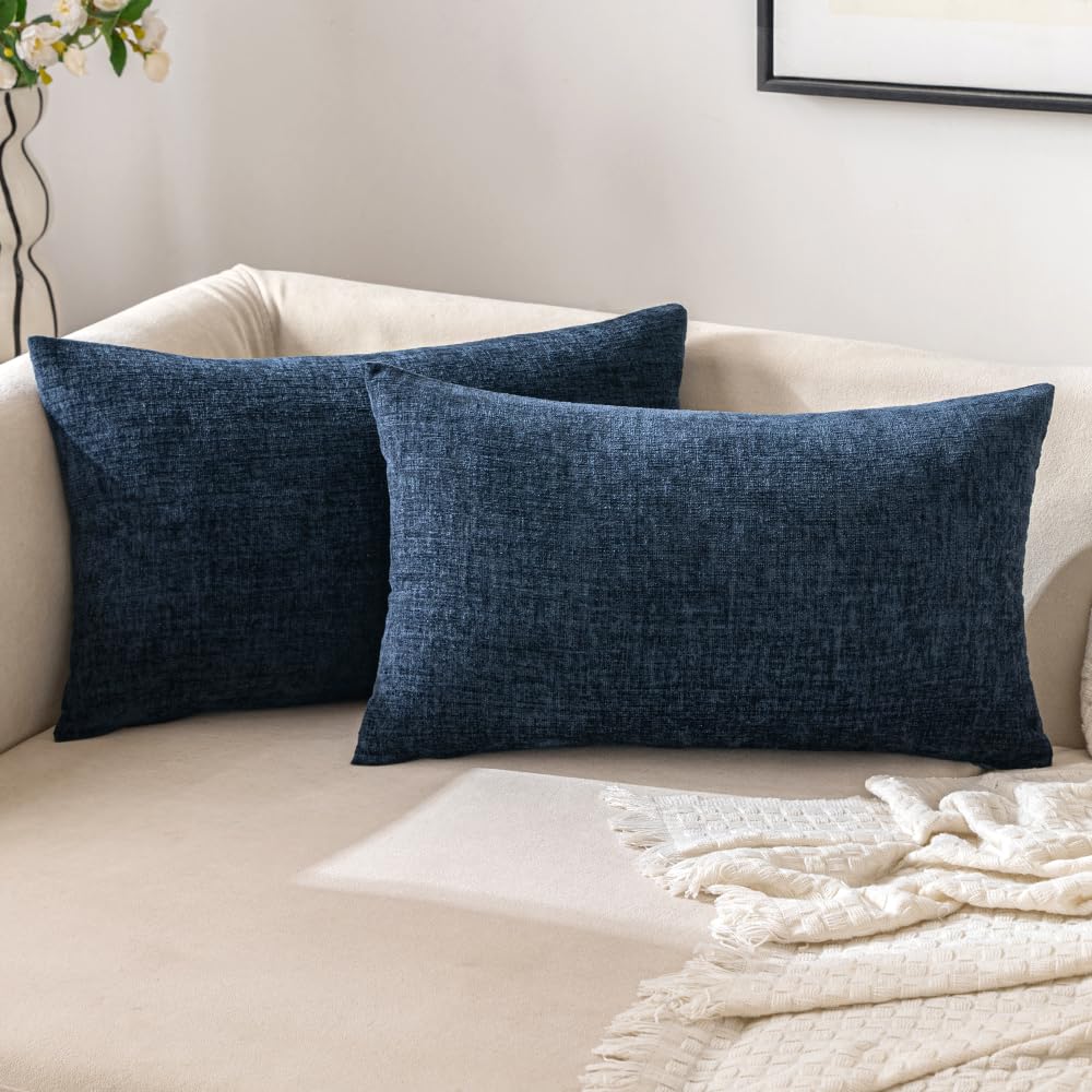 EMEMA Pillow Cover 12x20 Inch Pack of 2 Couch Pillow Covers Decorative Soft Chenille Lumbar Throw Pillow Covers Modern Solid Dyed Pillowcases for