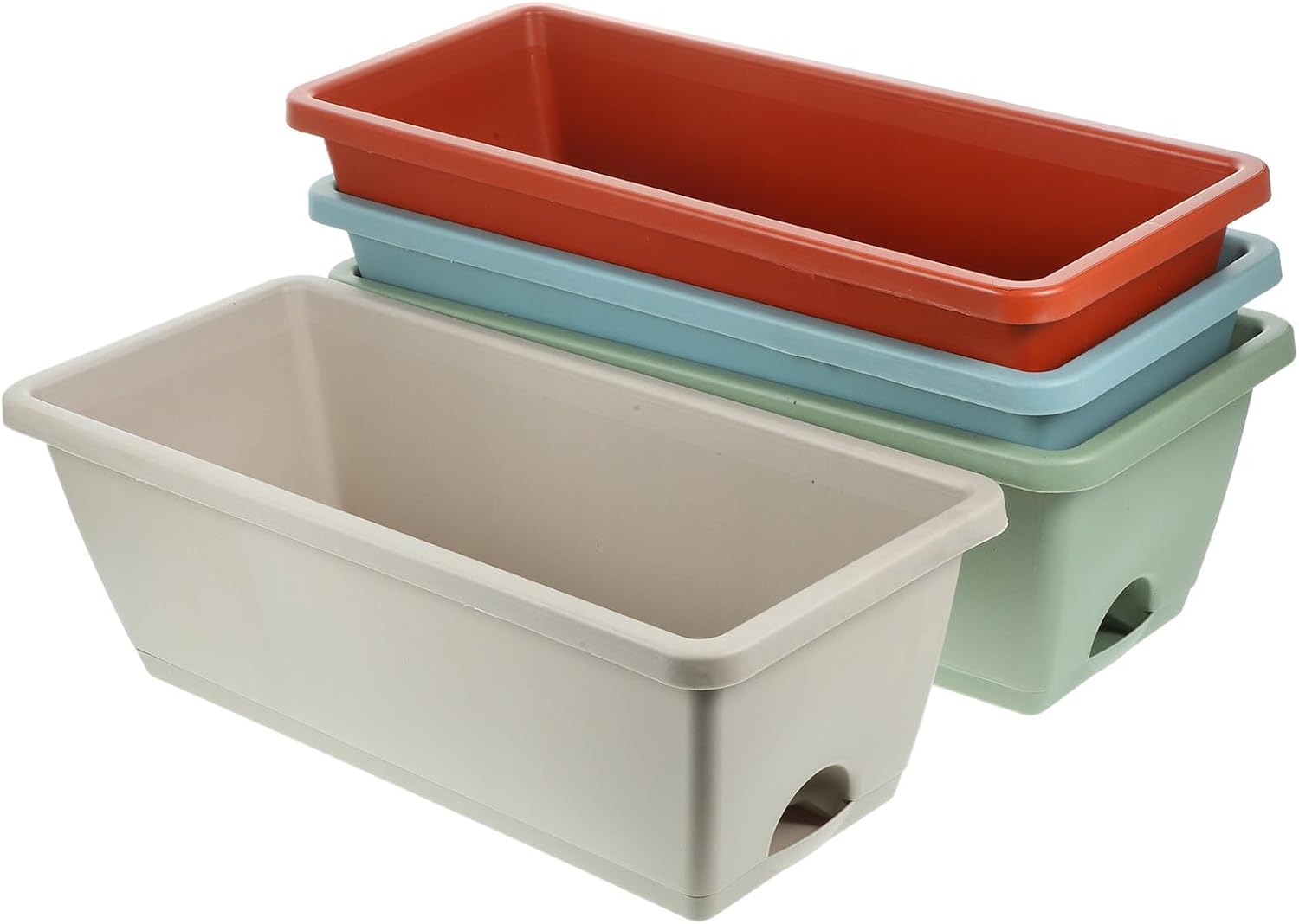 Ciieeo 4 Sets Medium Rectangular Resin Vegetable Planter Boxes with Drainage Saucers for Windowsill Indoor Outdoor Garden Balcony Herb Growing