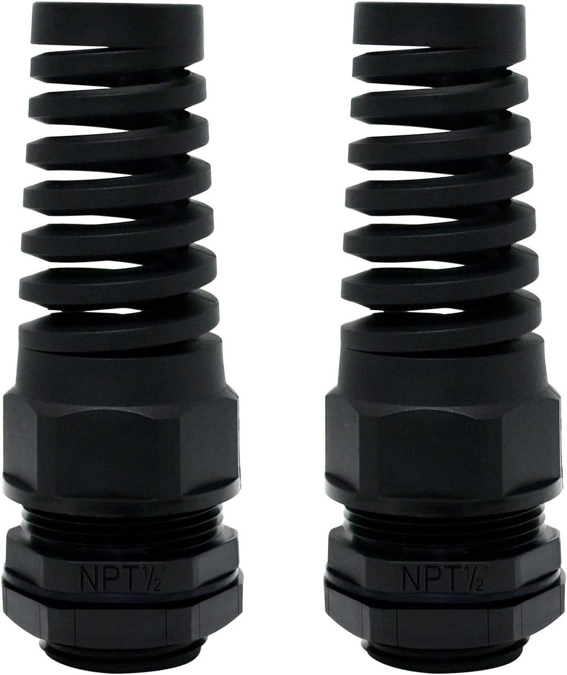 - LeMotech 2Pcs NPT 1/2" IP68 Waterproof Cable Gland Flex Spiral Strain Relief Black Nylon Joint with Gaskets for 6-12mm Wire Thread