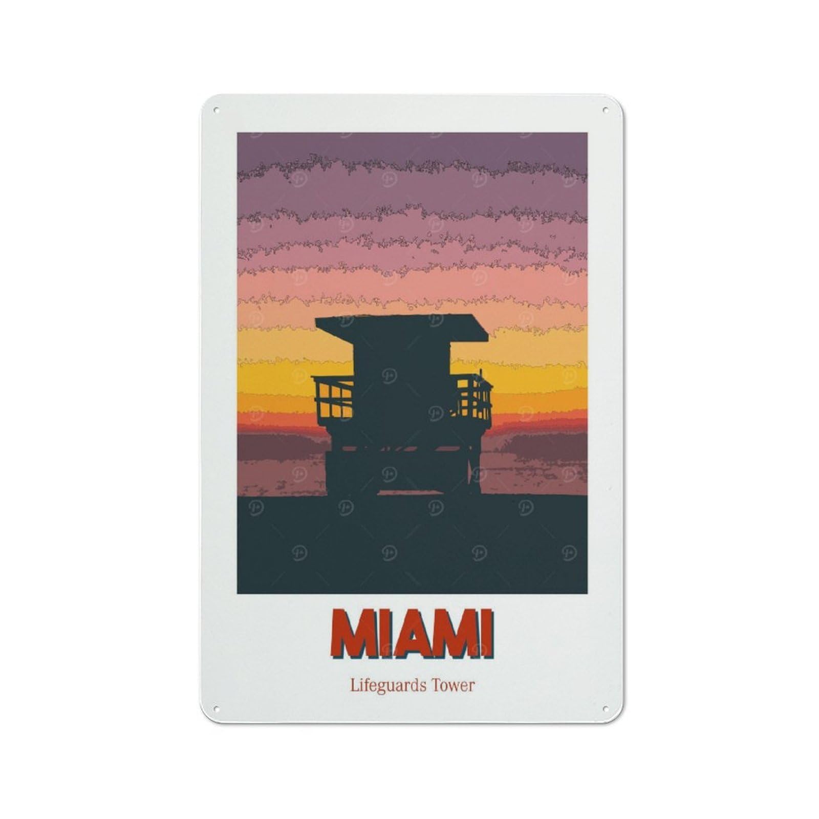 Junmoney Style-24 Creative Miami Lifeguards Tower Tin Sign 30X20cm, Study Room Decor For Workspace, Cafe, Shop Or Desk Area