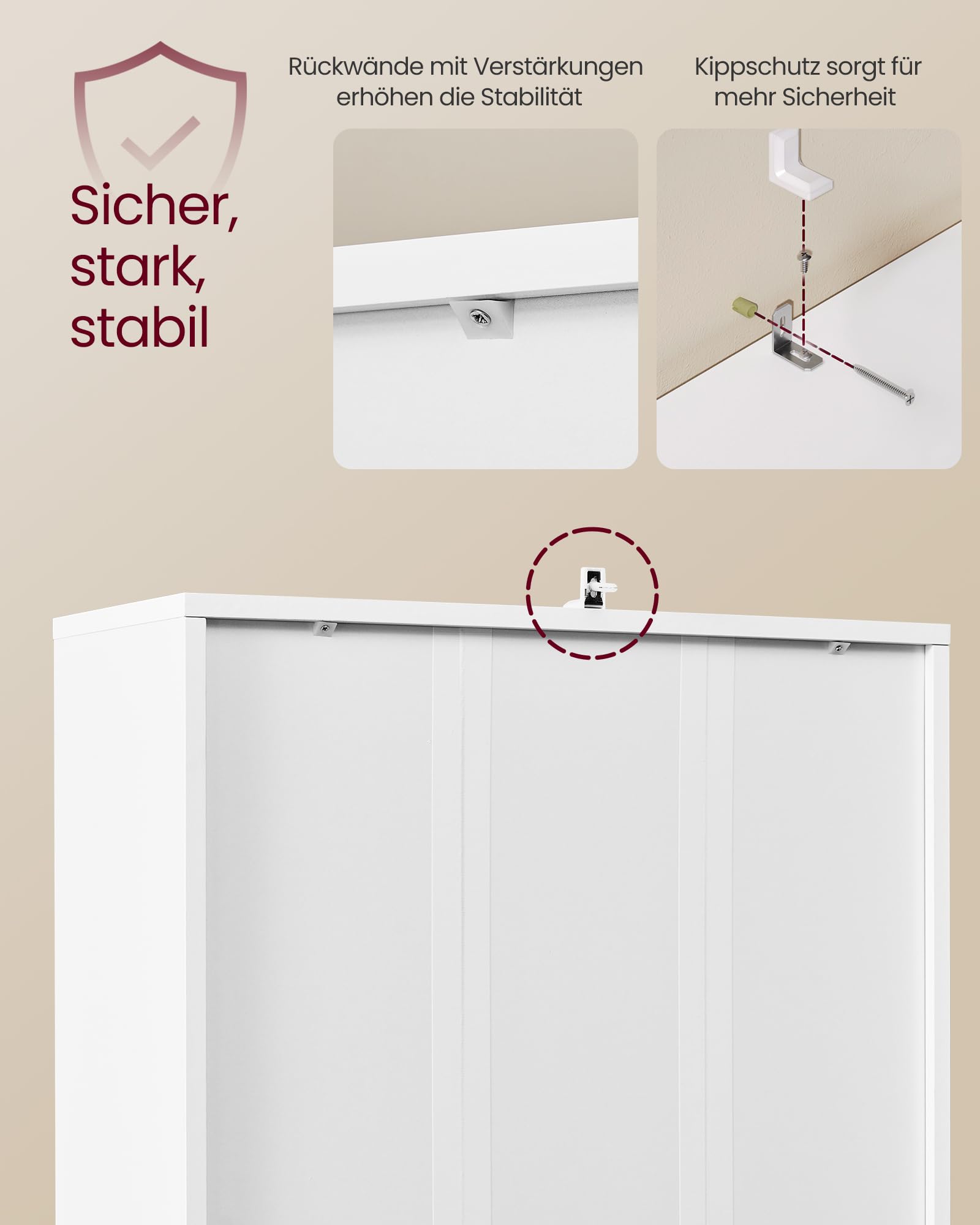 VASAGLE Bücherregal 6-stöckig Standregal mit Türen 24 x 60 x 175 cm wolkenweiß LBC402W01