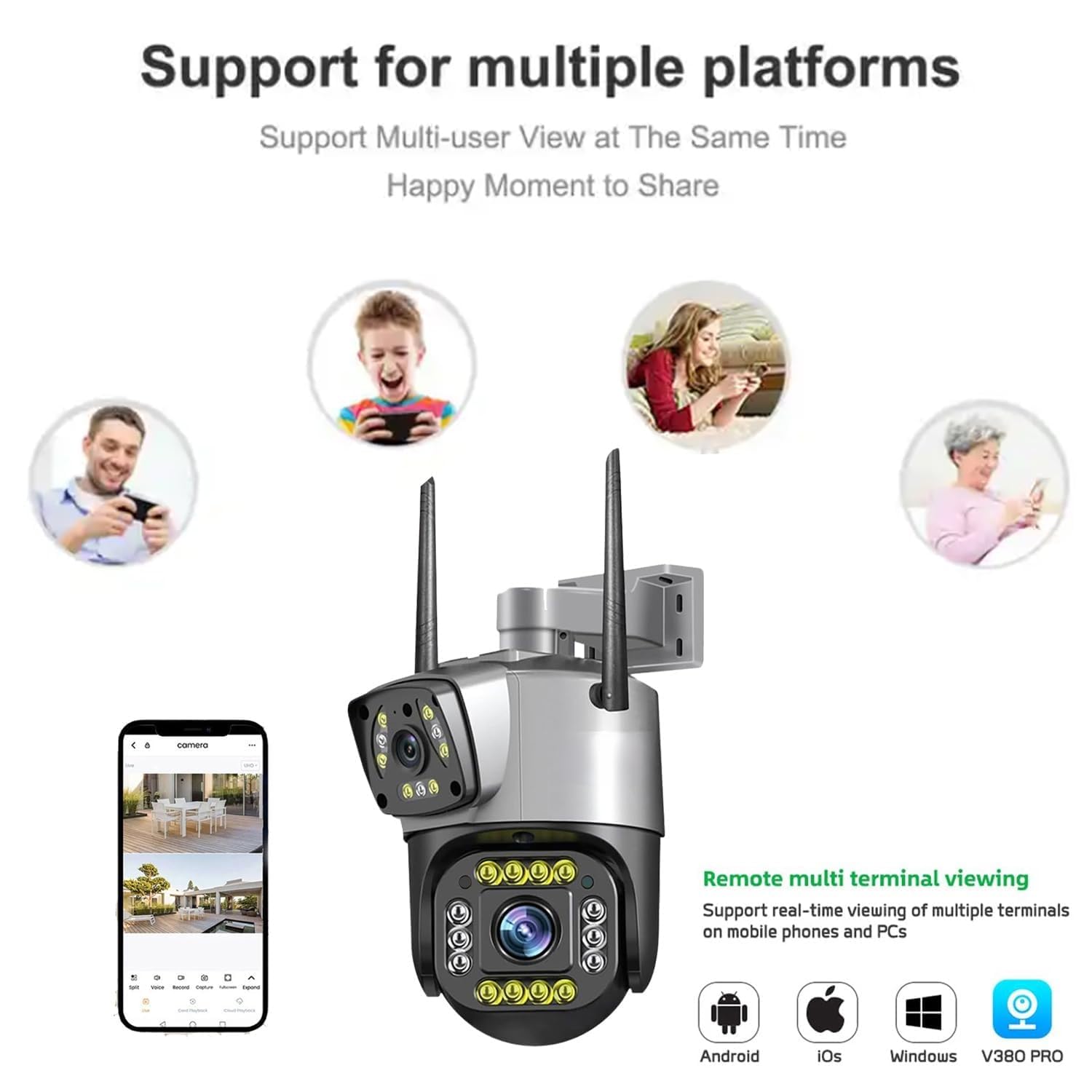 TP PLUS WiFi 1080 P Security Camera, 2-Way Voice Call 10-15m Human Ear Level Pickup, 6MP Motion Detection 110-240V Rotatable IP66 Surveillance Camera for Outdoor (Dual Lens PTZ K-805) - Image 7 thumbnail