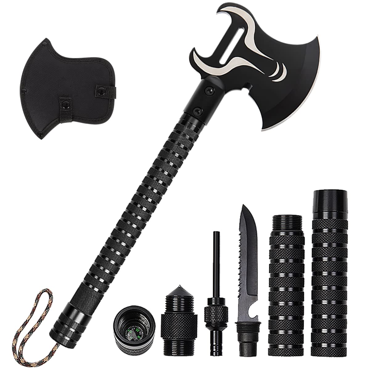 SHINOSKE Camping Axe,Survival Hatchet,Folding Portable Tactical Axe,Multi-Tool,Camping Hatchet with Hammer for Outdoor Hiking Camping Hiking