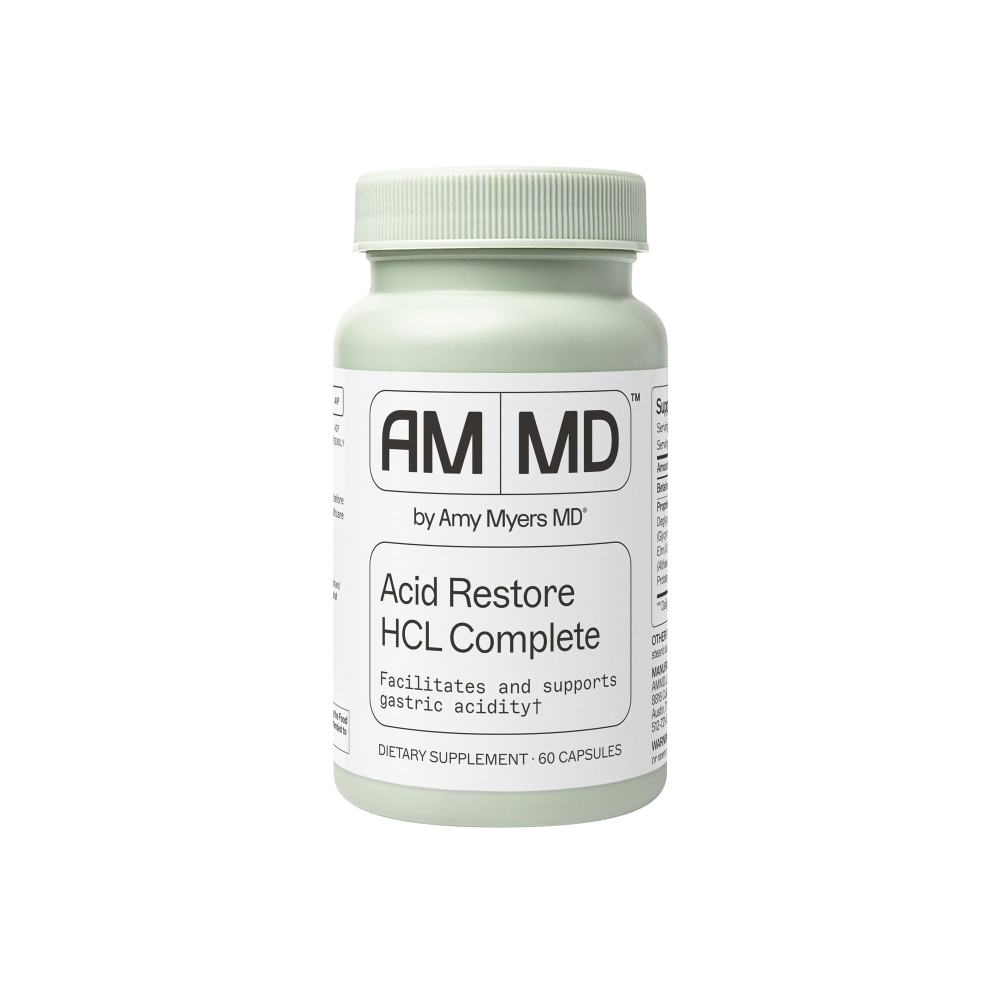 Amy Myers MD Acid Restore with Betaine & HCL - Supplement for Digestive & Gut Health Support - with Slippery Elm Bark - Non-GMO, Gluten-Free & Non-Dairy - 60 Capsules (60 Servings)