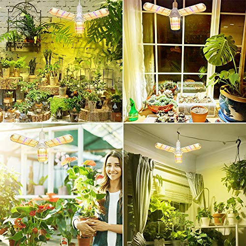 150W LED Grow Light Bulb Foldable Sunlike Full Spectrum Lamp for Indoor Plants, 414 LEDs Sunlike Grow Lights with Power Cord, E27 Plant Lamp for Flowers, Vegetables, Greenhouse & Hydroponic (2 Pack)