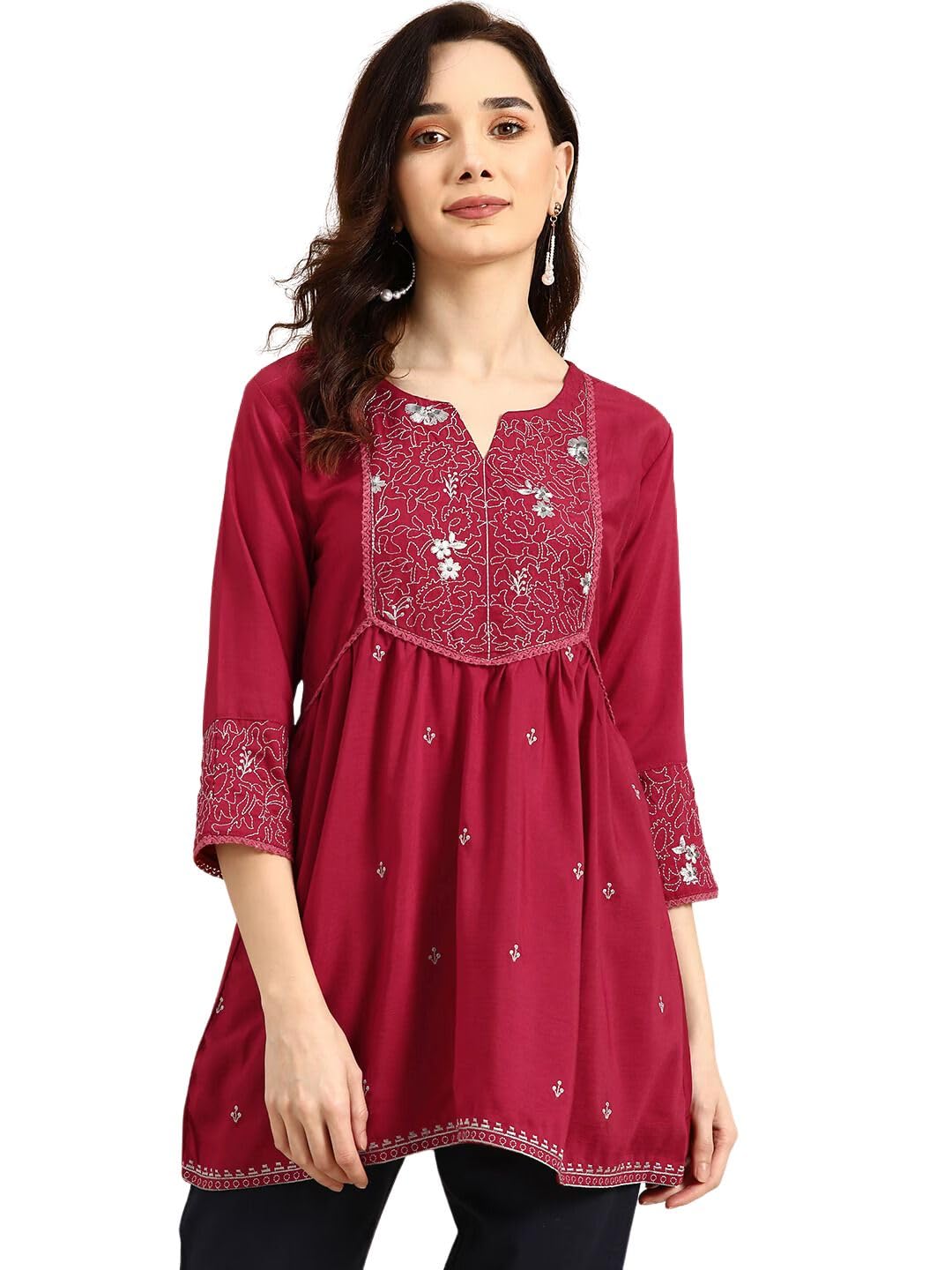 rytrasWomen's Embroidered Regular Fit Tunic Shirt