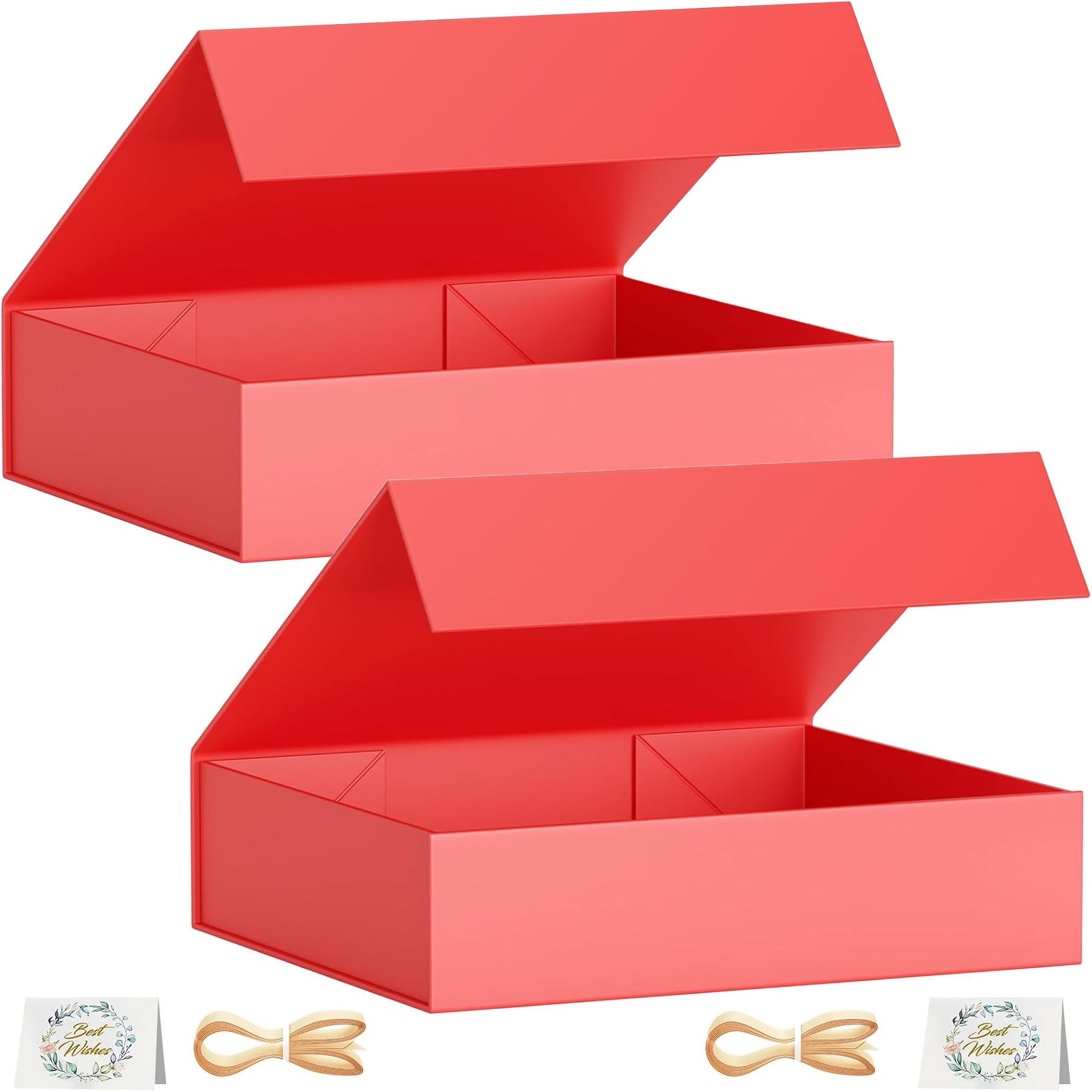 Pack of 2 Gift Boxes, 30 x 20 x 7.6 cm Gift Boxes for Presents with Lids Magnetic Closure Rectangle Collapsible for Groomsman Proposal Box, Christmas, Halloween, Birthday Gift Packging (Red)