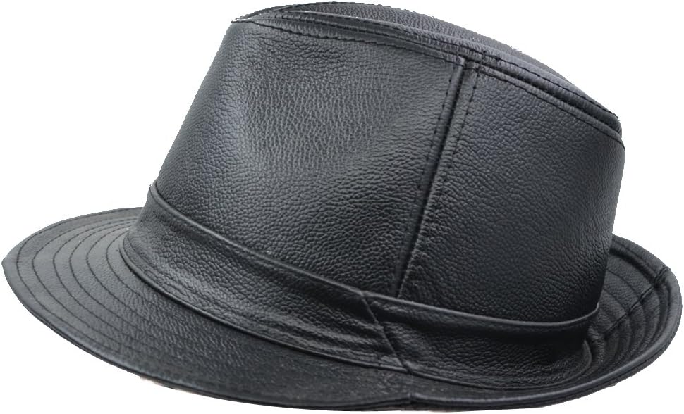 Men & Women's Cowhide Jazz Hat Short Brim Leather Fedora Hat