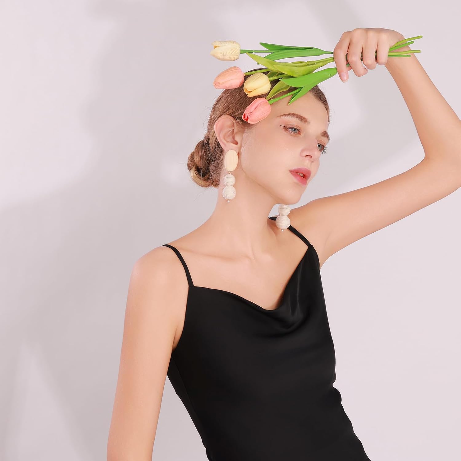 Wooden Raffia Earring for Women, Handmade Boho Raffia Ball Earrings, Statement Wicker Round Drop Lightweight Dangle Drop Rattan Earrings,Beige Summer Beach Vacation Jewelry - Image 9