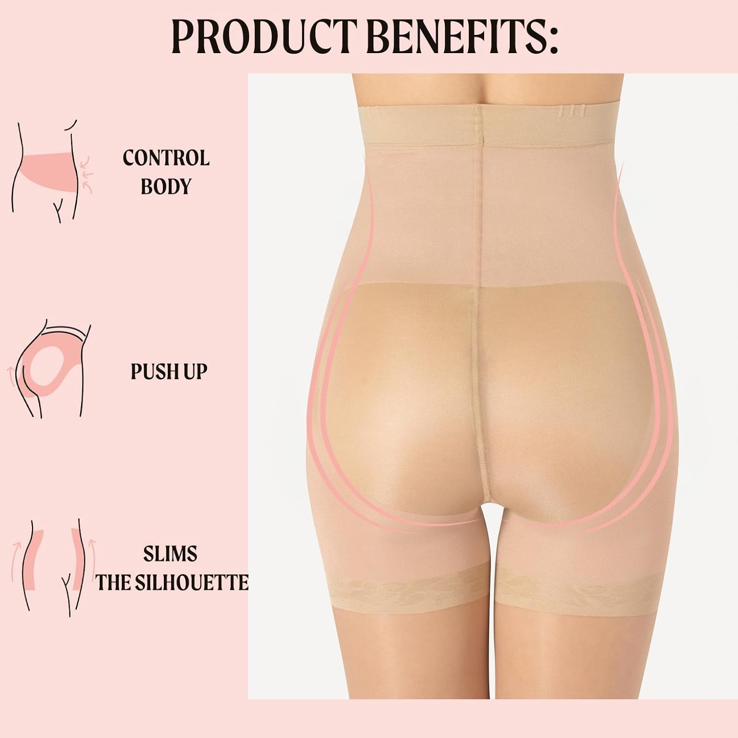 CALZITALY High Waist Tights Tummy Control Top - 20 Denier Shaping Pantyhose, Sheer Shaping Tights for Women All Day Use