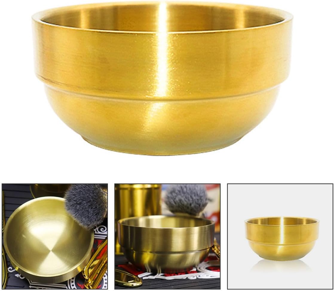 Beard Shaving Soap Cream Cup Stainless Steel Shaving Bowl Gold Foam Brush Men’s Face Cleaning Tool and Grooming