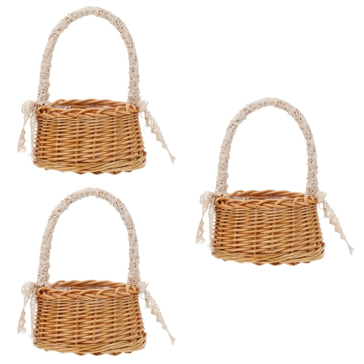 YARNOW 3pezzi Cesto Portabiancheria Vimini Intrecciato Cesto Decorativo Per Fiori Rattan Con Manico Per Balcone Giardino e Interni Stile Moderno e Resistente Per Decorazioni e Eventi