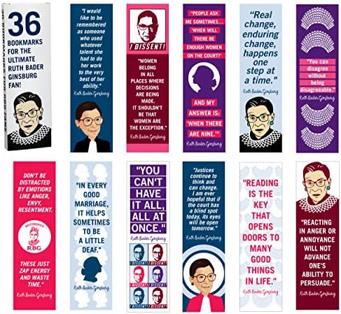 36-Pack of Ruth Bader Ginsburg Paper Bookmarks. Perfect for Women, Girls and Lawyers. These Cool, Cute, & Fun Book Marks Have Inspirational, Motivational Quotes by Feminist Judge "Notorious RBG".