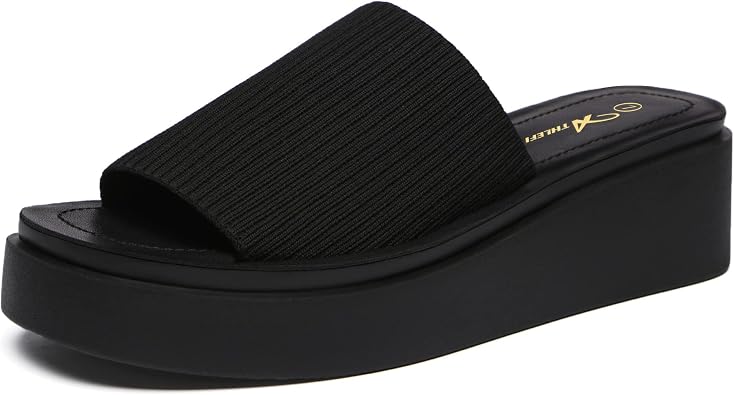 Athlefit Womens Slip On Platform Sandals Comfortable Open Toe Summer Flatform Slide Sandals