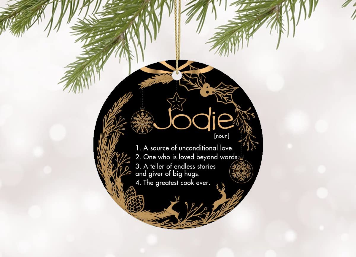 Christmas Ornament with Name Jodie Ornaments Tree Decorations Xmas 2021 Holiday Gifts Ideas Family Ornament Home Decor Rustic Present Keepsake 3 Inches