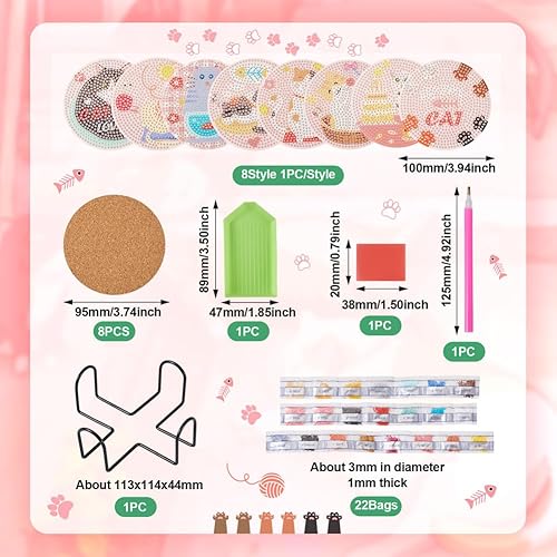 Miniatura 10 de KISSITTY Juego de 8 posavasos de pintura de diamante de girasol 5D con soporte para decoración de casa de verano y otoño