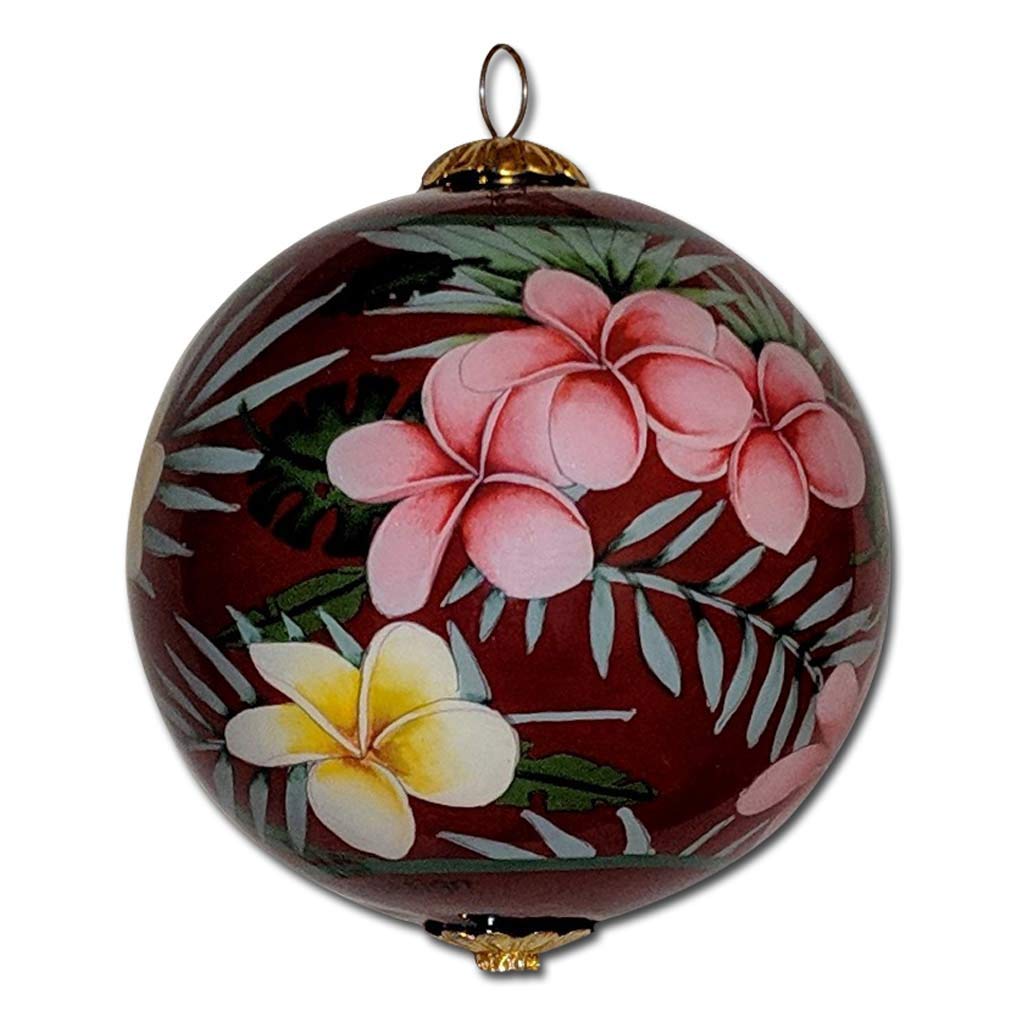 Plumeria Maui Christmas Ornament Collectible Hand-Painted Glass with Gift Box PCH/M