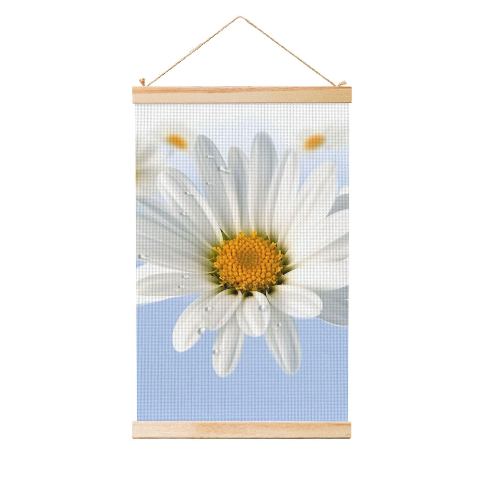 White Daisy Posters Wooden Shaft Hanging Poster Canvas Prints Scroll Wall Art Painting Vintage Wall Banner Modern Artwork Decor for Home Decor Ready to Hang 20"x30"