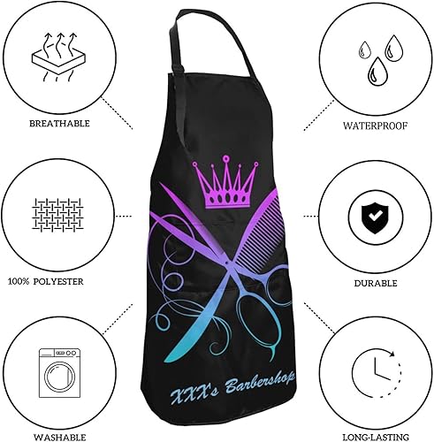 Miniatura 4 de Delantal de barbero personalizado para hombres y mujeres, delantal de barbería con texto personalizado con bolsillos, delantal ajustable
