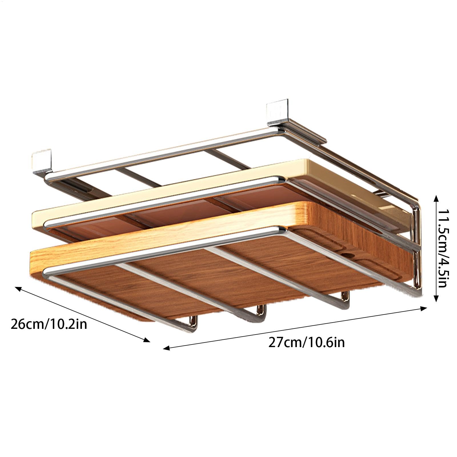 Generico Raccolto di supporto per taglieri, sotto il menomino del cabinet,Hangble Under Gabinet Pan Lid Stand - Rastrellino da tagliere in acciaio inossidabile per cucina
