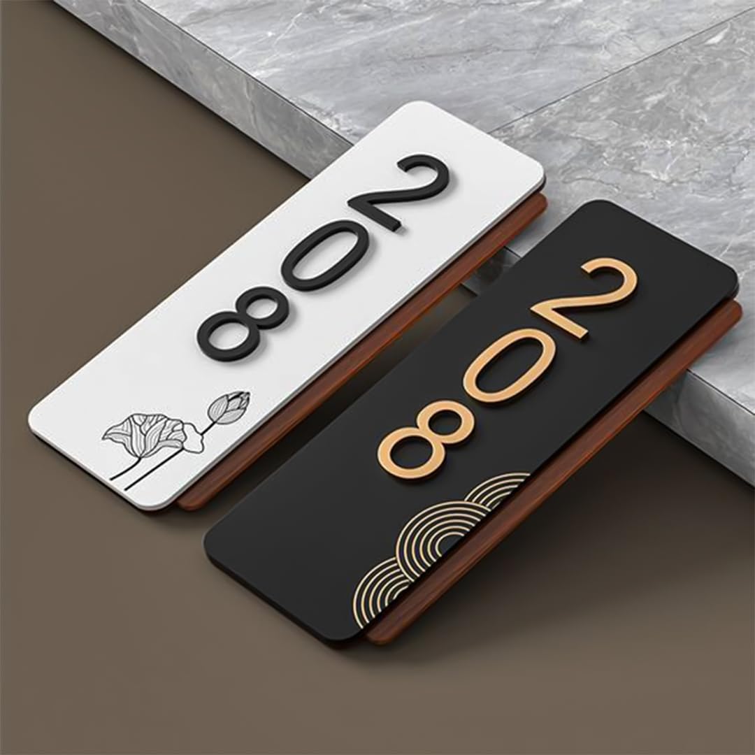 Personalized Name Plate for Home Entrance | Number plate for flat | And Ideal For, Office, and Outdoor Entrances | Wooden Customized House Number Plate | Number plate for Hotel | Easy installation type double sided tape fixed on backside (White Base)-image-43