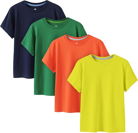 LAPASA Boys & Girls Cotton T-Shirts 4 Pack Tagless Tees for 3T-13Y Kids K01 | Ribbed Crewneck & V-Neck Short Sleeve Undershirts for Toddlers and Teens. Soft, Breathable, Ideal for School & Daily Wear
