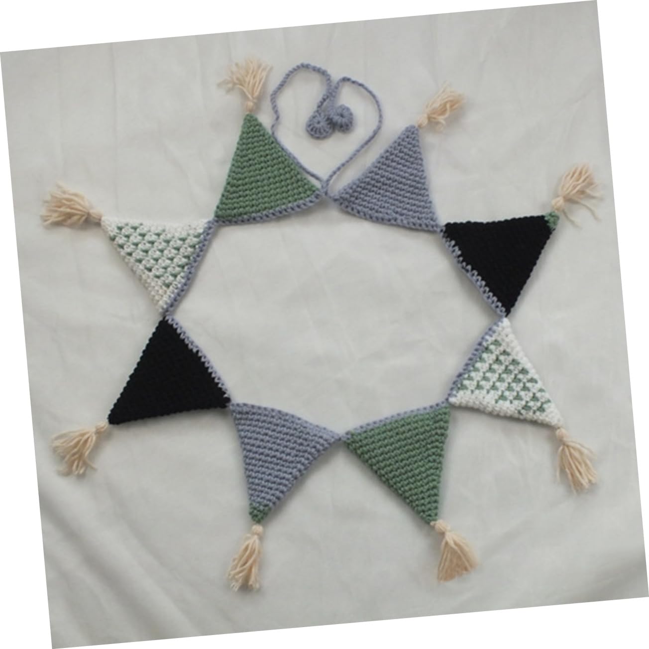 Toyvian 2piezas Guirnalda De Banderines De Algodón Mano Para Decoración De Cumpleaños y Shower Banderines Triangulares Para Habitaciones Infantiles Verde