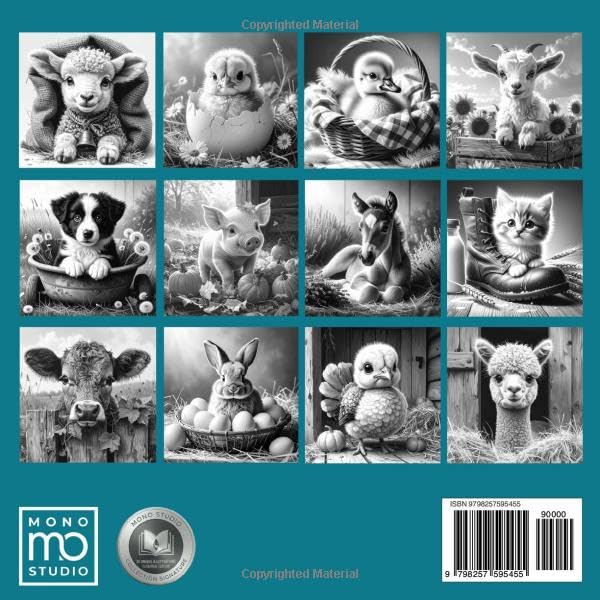Adorable Farm Animals : Grayscale Coloring Book Volume 1: 30 Realistic Portraits for Adults & Seniors – Stress Relief, Mindfulness, and Artistic Shading – Signature Essential Edition image 3