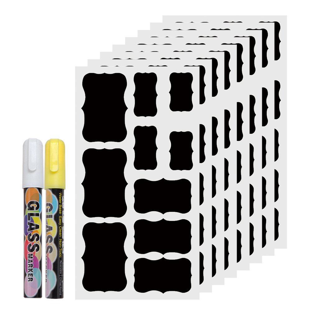 ZETOM Chalkboard Labels with Markers, 4 Sizes Premium Waterproof Removable Reusable Chalkboard Stickers with 2 Erasable Chalk Markers Perfect for Jars, Canisters, Office and More (80 Pack)