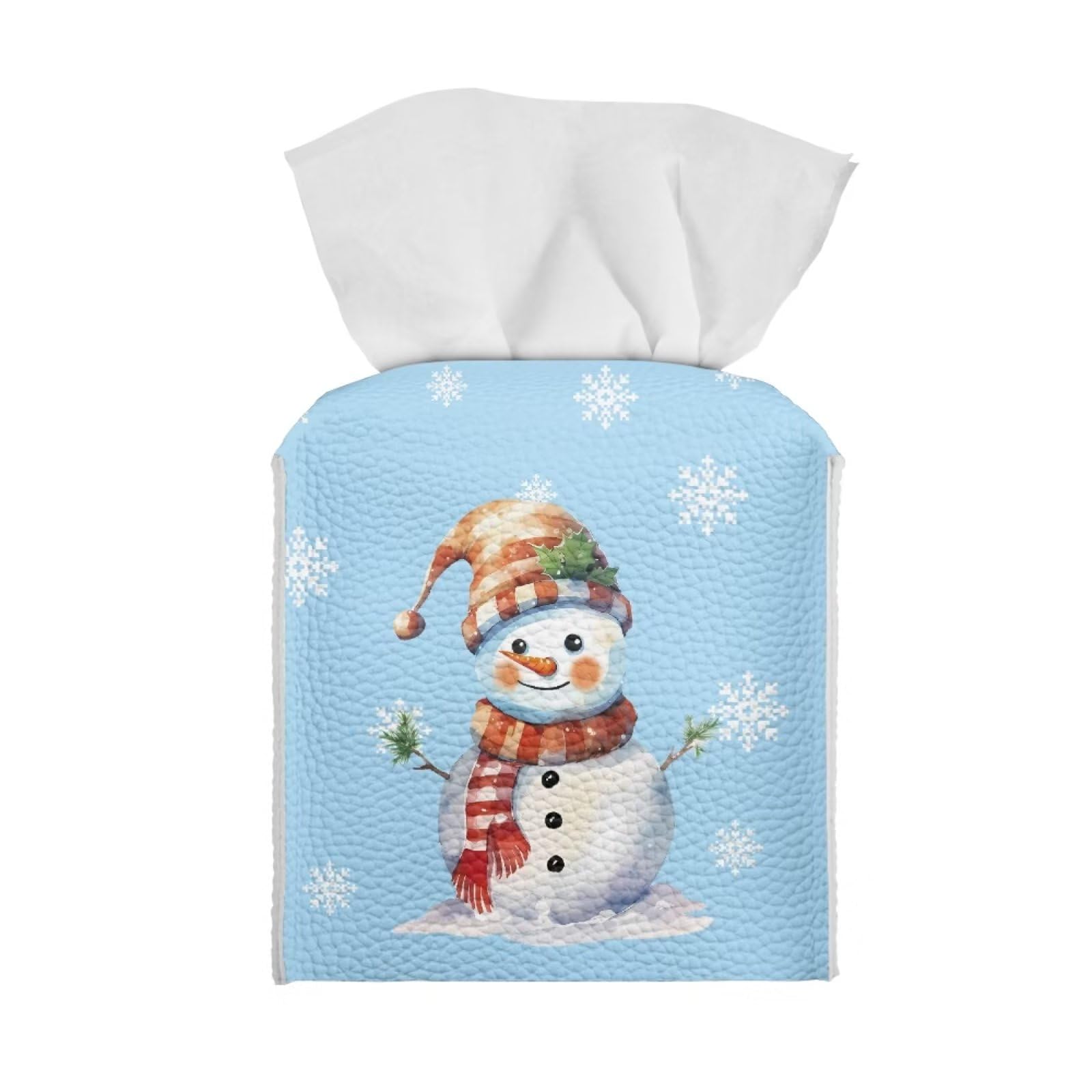 Hechitok Blue Snowman Square Tissue Box Covers, Tissue Holder Box Square for Bathroom, Bedroom, Dinner Table, Office Christmas Decorations Indoor