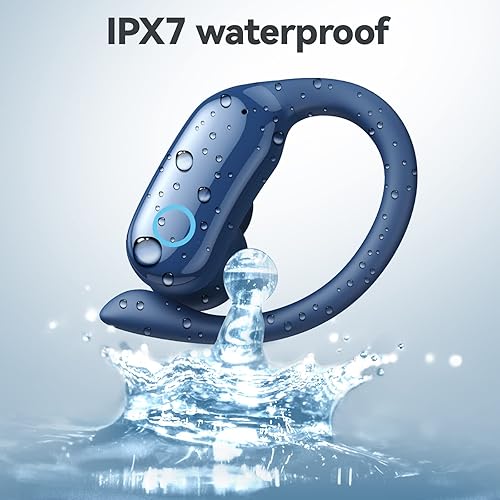 Miniatura 7 de GNMN Auriculares Bluetooth inalámbricos 80 horas de reproducción IPX7 impermeables auriculares estéreo con ganchos para las orejas, micrófono
