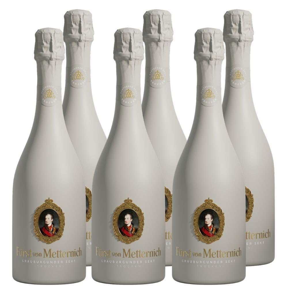 Fürst von Metternich Grauburgunder Sekt Trocken (6 x 0,75 l) – deutscher Premiumsekt mit typischem Metternich-Geschmacksprofil – elegante Flasche im neuen Look – für festliche Anlässe