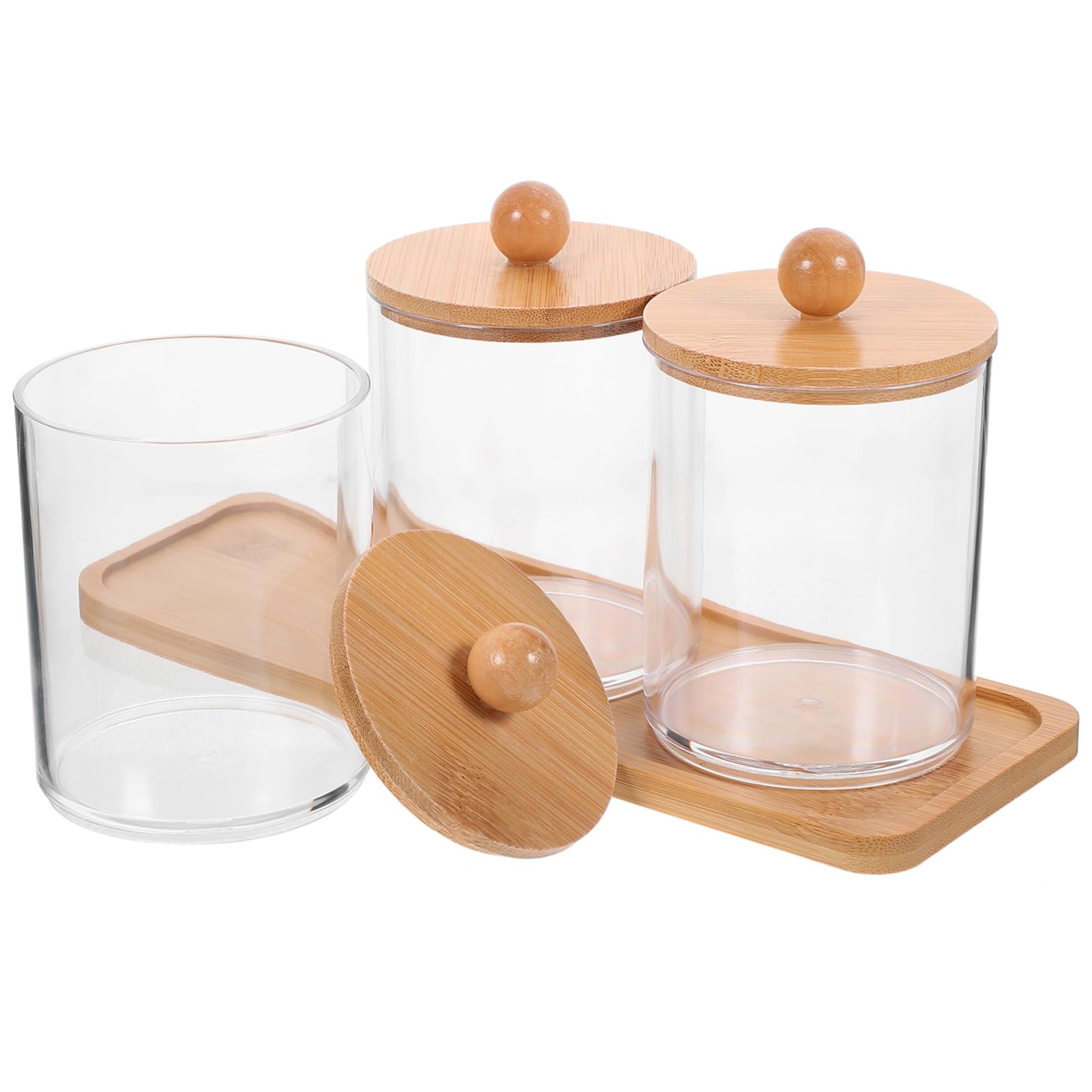 Amosfun 4 Juegos Caja De Almacenamiento De Maquillaje Cajas Organizadoras Cajitas Organizadoras Organizadores De Tocador De Baño Dispensador De Bastoncillos De Algodon Bote Pequeño Bambú