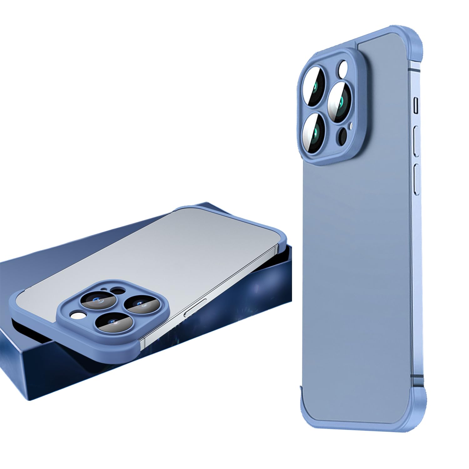 For iPhone 12 Pro Max Phone Case,ALLNEWELOOK Frameless Slim Cover,Camera Lens Protector Silicone Case, Ultra-Thin Lightweight Bumper, Drop Protection (FOR 12 Pro Max Blue)