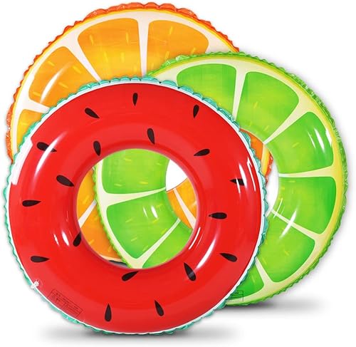 Flotador de piscina de frutas, anillo de tubo de natación de sandía naranja y limón, tubo interior inflable para fiesta de piscina para niños, 3
