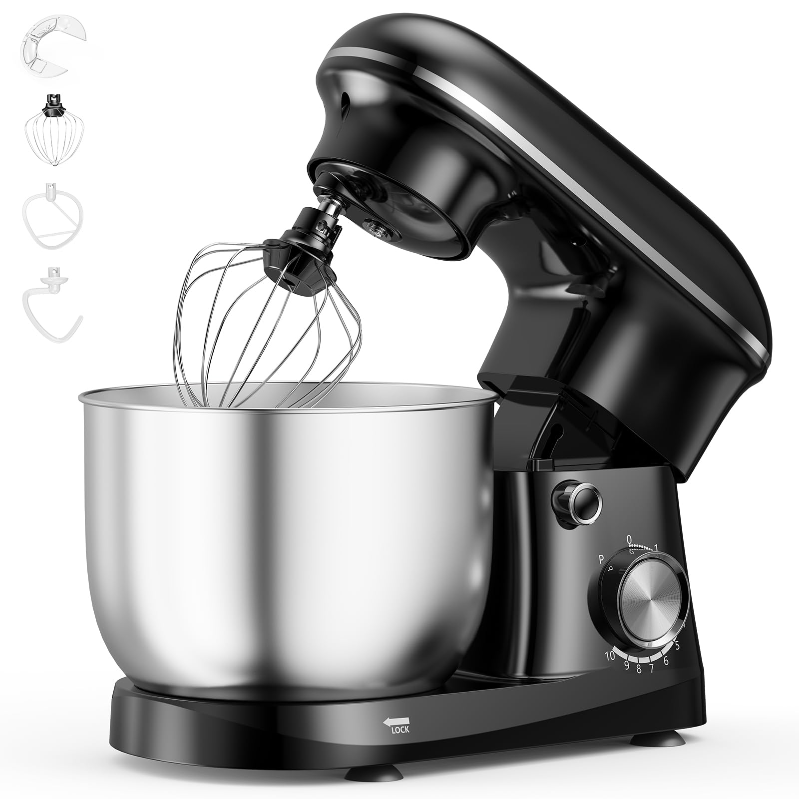 OLIXIS 6.3 Qt Stand Mixer, 10-Speed Tilt-Head Electric Mixer for Baking | Include Dough Hook, Whisk, Flat Beater & Splash Lid, 10 Speeds Handle Cakes, Cookies & Bread Dough, Compact, Easy-Clean Bowl