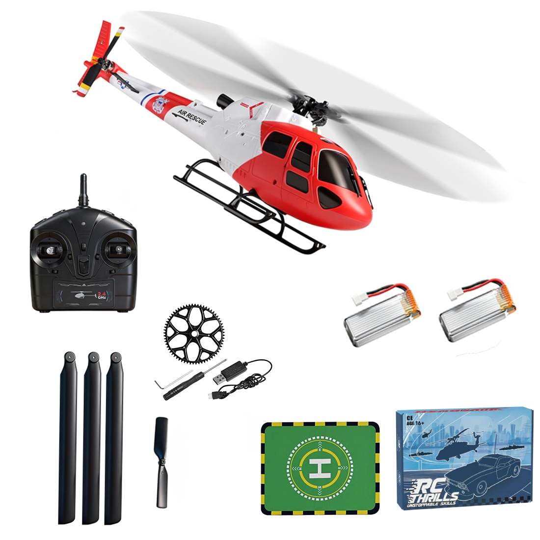WL AS350 Ferngesteuerter Hubschrauber, 2.4G 4-Kanal 3-Blatt-Flybarless RC Helikopter mit Gyro, Altitude Hold, Optical Flow Positioning, Start mit Einer Taste, RC Flugzeuge Geschenk für Erwachsene K150