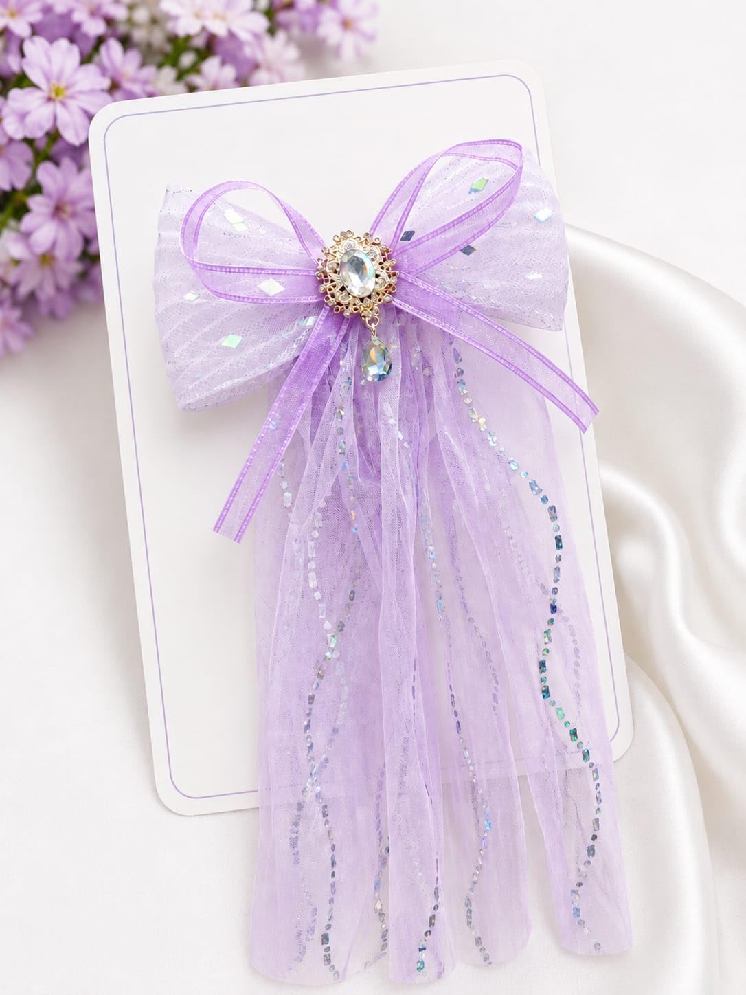 Purple Princess Hair Bow Clip for Girls with Long Tassel Ribbon, Elegant Bow Barrette for Baby Girls, Fancy Birthday Hair Accessory, Return Gift Hair Pin-image-22