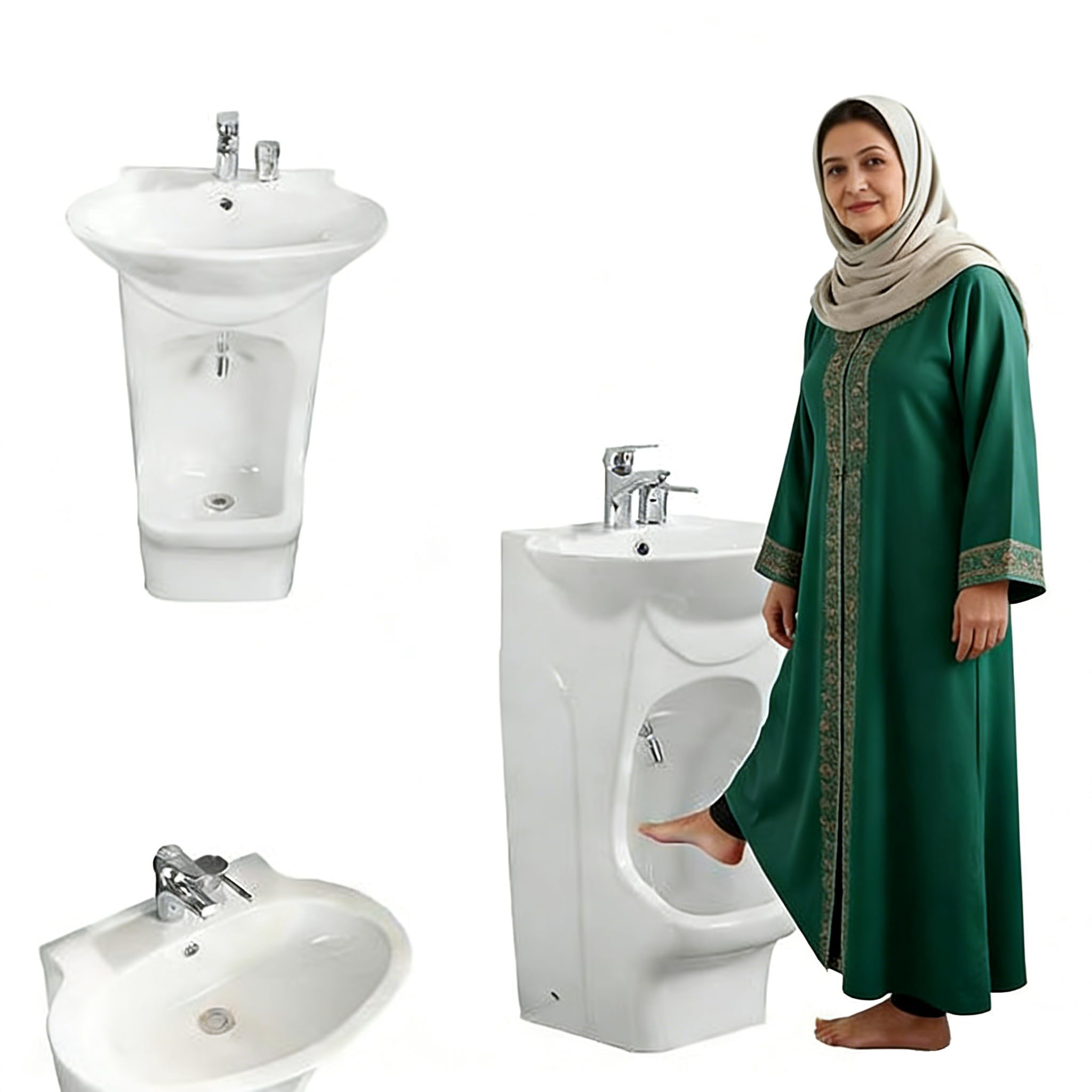 AVSMGP 30×50×82CM, Vertical Ceramic Wash Basin, 2 in 1 Muslim Freestanding Wudu Sink- with Dual-Stage Faucet & Foot Bath for Home, Mosque, Bathroom,Hand Washing, Face Washing, Foot Washing ﻿