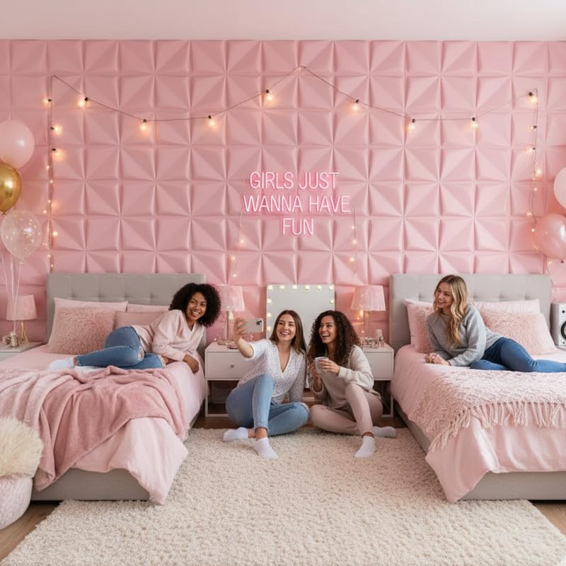 Image of Kayra Decor Wall Panels for Bedroom - PVC Bloom Design Blush Pink Color 19.7 inch x 19.7 inch (Pack of 12) - Covers 32.34 Sq. Ft.
