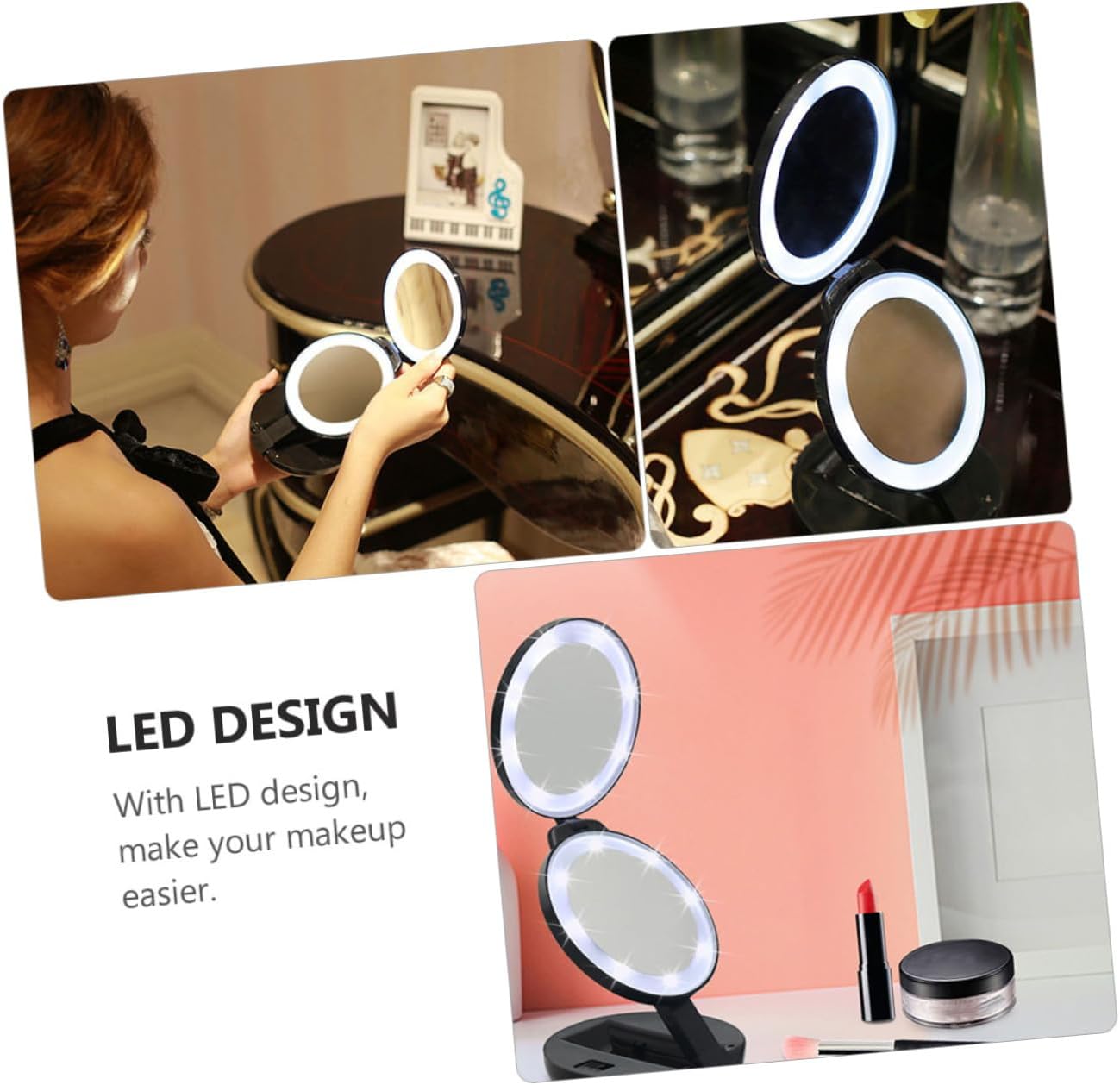 1Pc Portable Folding Makeup Mirror with LED Light Double Sided Magnifying and Mirror Compact Travel Mirror for Women for Handbag Go Makeup