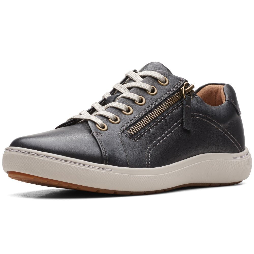 Clarks Women's Nalle Lace Sneaker, Black Leather, 3.5 UK