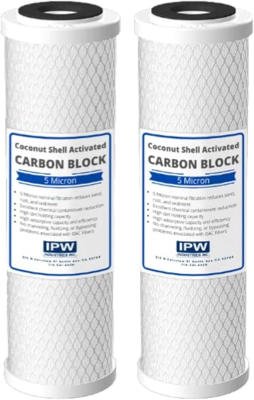 IPW Industries Inc. 2-Pack 5 Micron Carbon Block Water Filter - 10" x 2.5" Carbon Block Filter Cartridge Replacements for Crystal Quest CQE-RC-04000