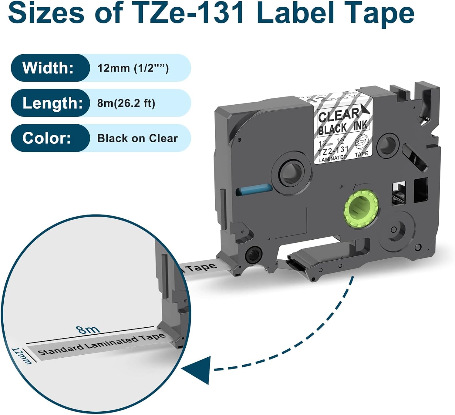 TZe-131 12mm 0.47 Laminated Clear Replacement for Brother P-Touch Label Tape TZe-131 Compatible with Brother Label Maker Tape Black on Clear Work for Ptouch PT-H110 PT-D210 Refills, 4-Pack - Image 3