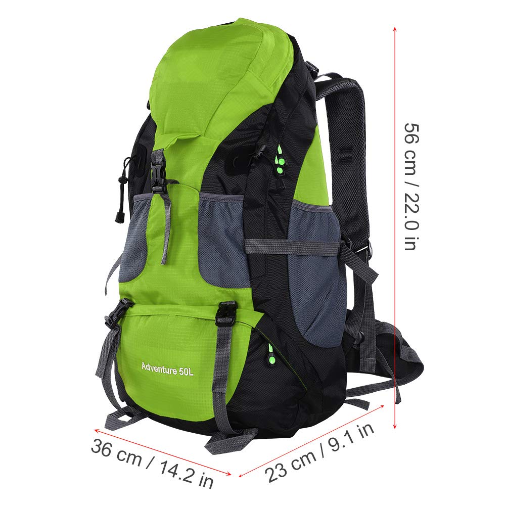 Kletter-Tagesrucksack, 50 l, regenfeste Polyester-Tasche, Rucksack mit großem Fassungsvermögen für Outdoor-Reisen, Camping, Klettern, Wandern (Verde)