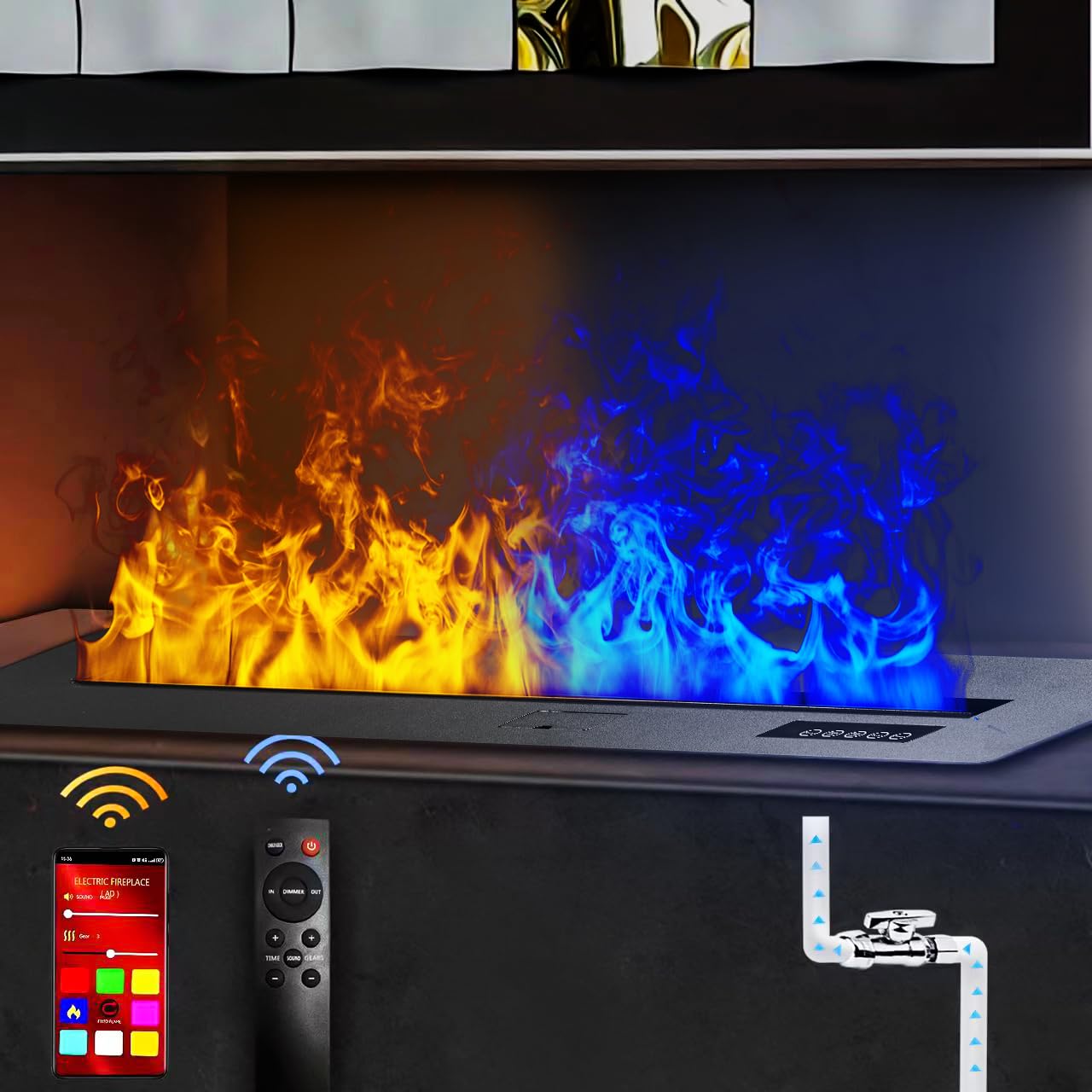 3D Water Vapor Fireplace with Humidifier Flame, Recessed Electric Fireplace with Water Connection Direct, Vapor Fireplace with Touch/Remote/App Control Timer Great Décor for Home,Office,Hotel-39.4