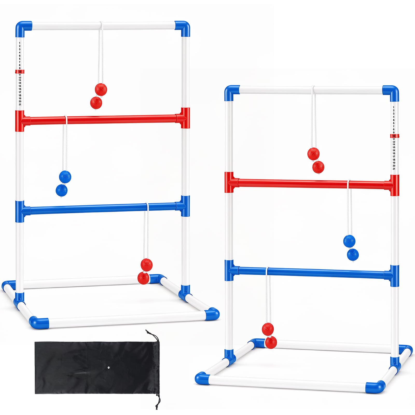 NEWBULIG Leiter Wurfspiel, Schrittball Golfset mit Wurfbällen, Leiter Ballspiel für Outdoor-Rasen, Bauernhof und Garten für Familie, Erwachsene und Kinder, komplett mit 6 Bolen, Score-Tracker und