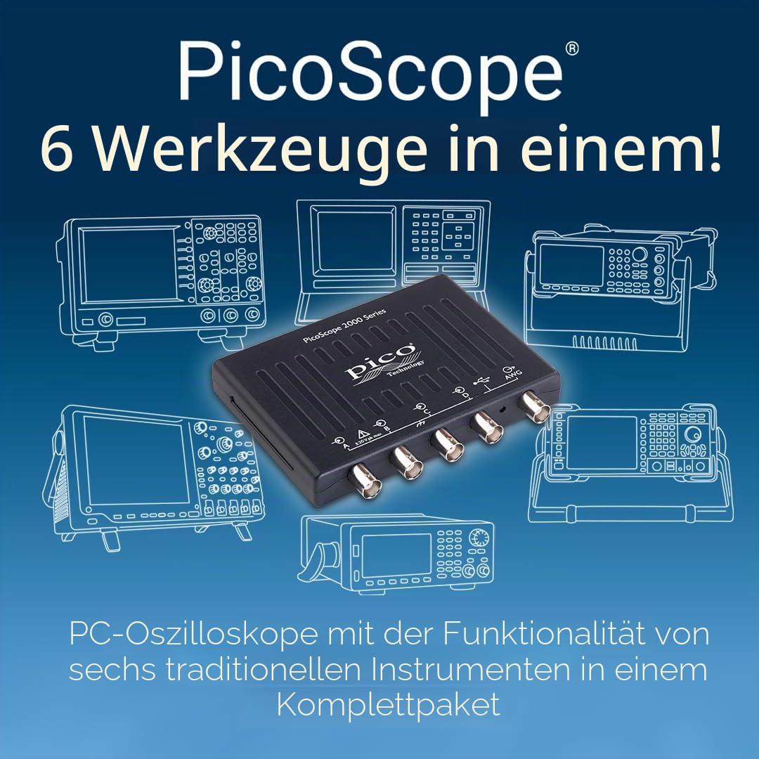 Pico Technology PicoScope 2405A 4 Kanal Oszilloskop 25 MHz, 48 kS, Handheld Digitaloszilloskop Kit inkl. 4 Kanäle, Tastköpfen und PS7 Software für Windows, Mac, Linux